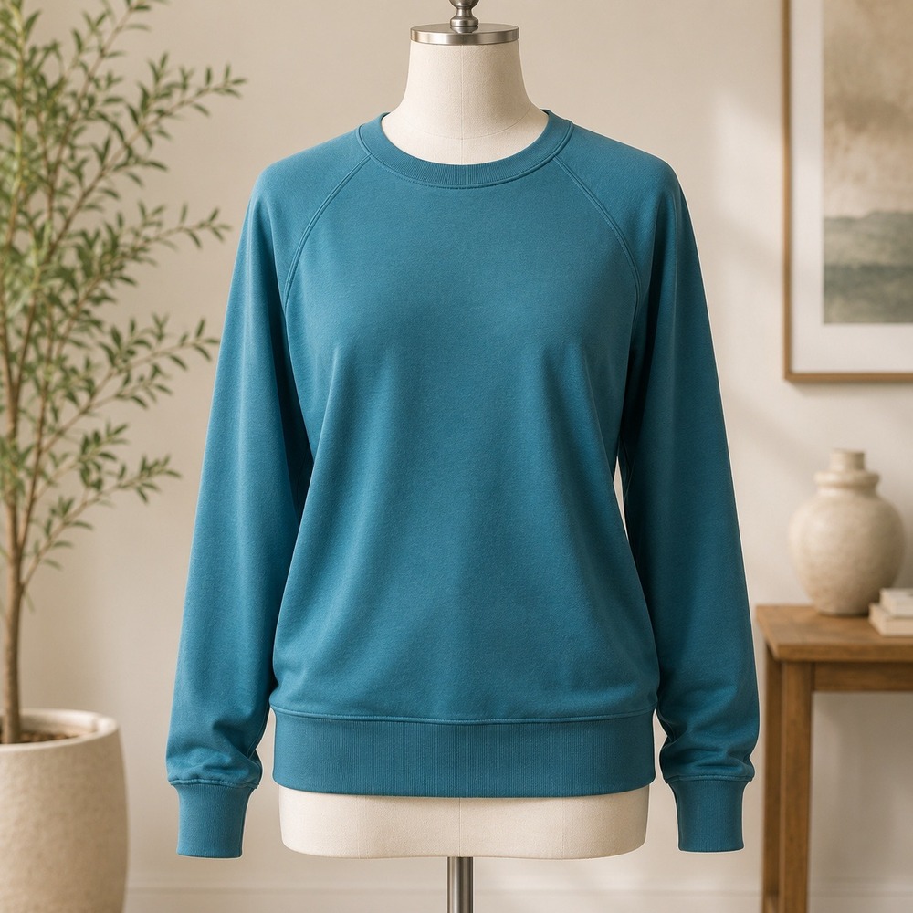 NWOT Time and Tru Crewneck Sweatshirt Medium M 8-10 Teal Blue Raglan Fleece